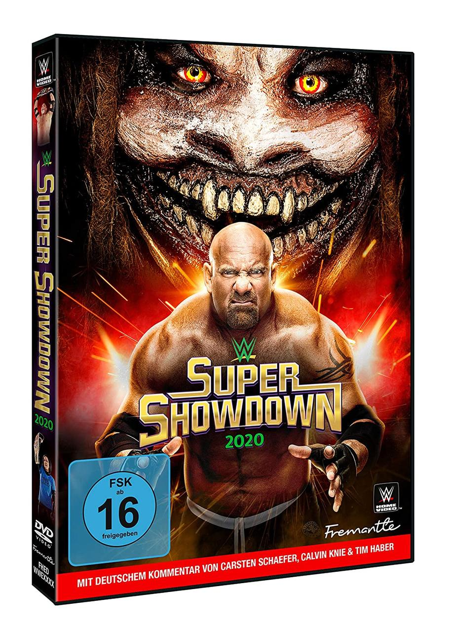 WWE Super ShowDown 2020 DVD-Hülle, mit muskulösem Mann auf dem Cover.