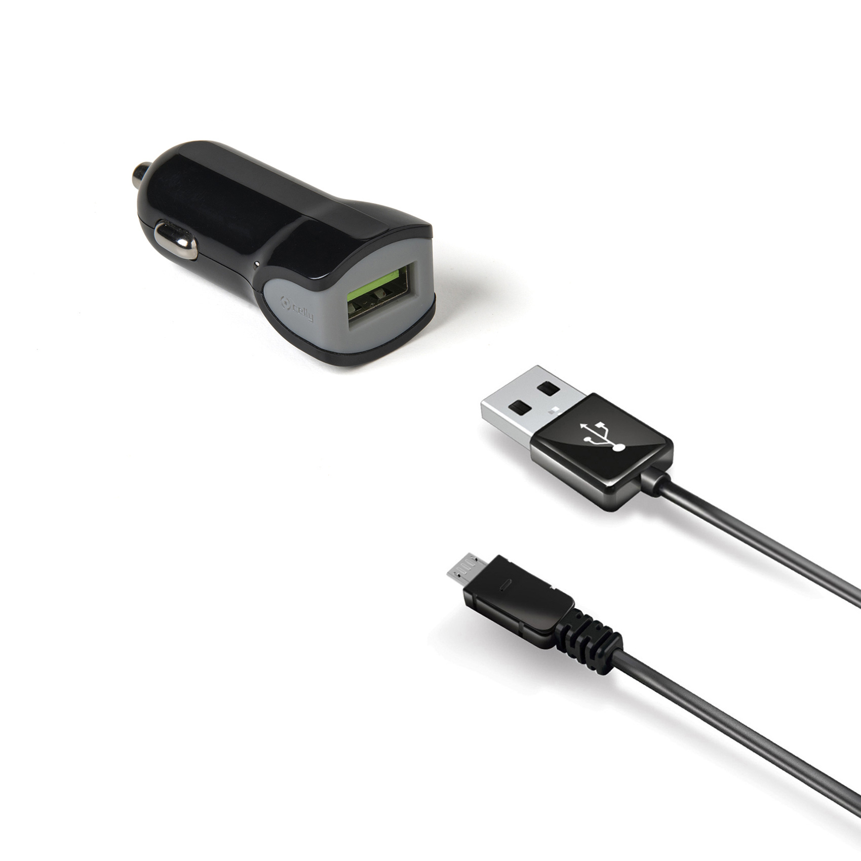 Cargador Auto Celly ccusbmicro de dispositivo negro plata coche usb para andriod y tablets microusb celcc018