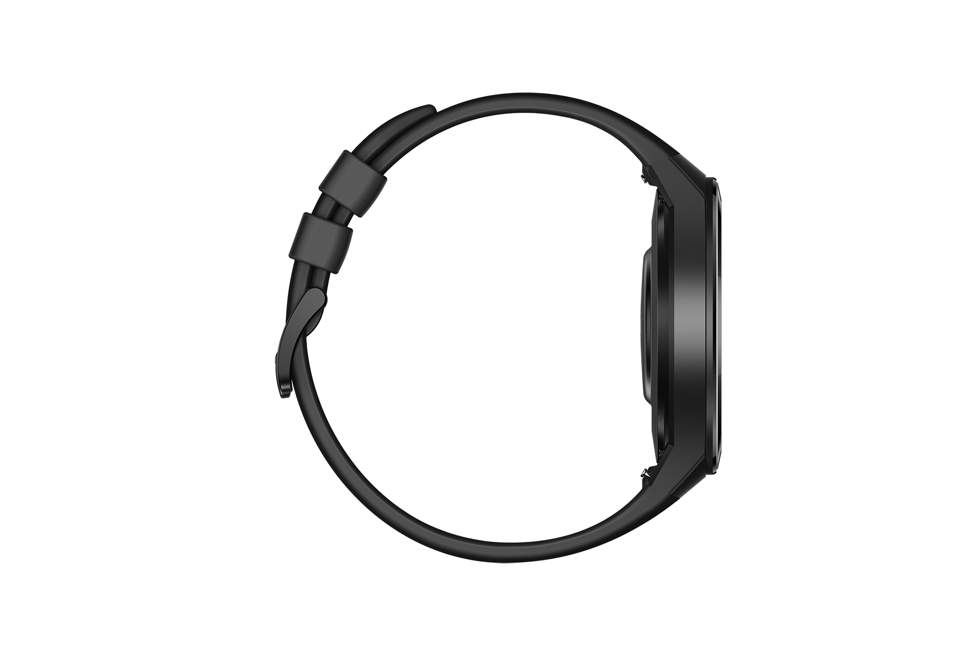 Un reloj inteligente negro sobre fondo blanco.