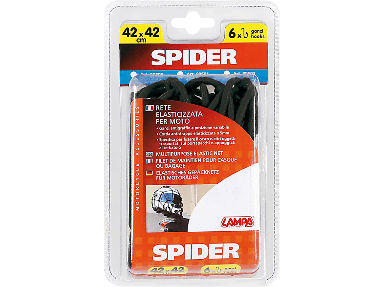 LAMPA Spider Elasztikus csomagleszorító háló, 42x42cm, fekete