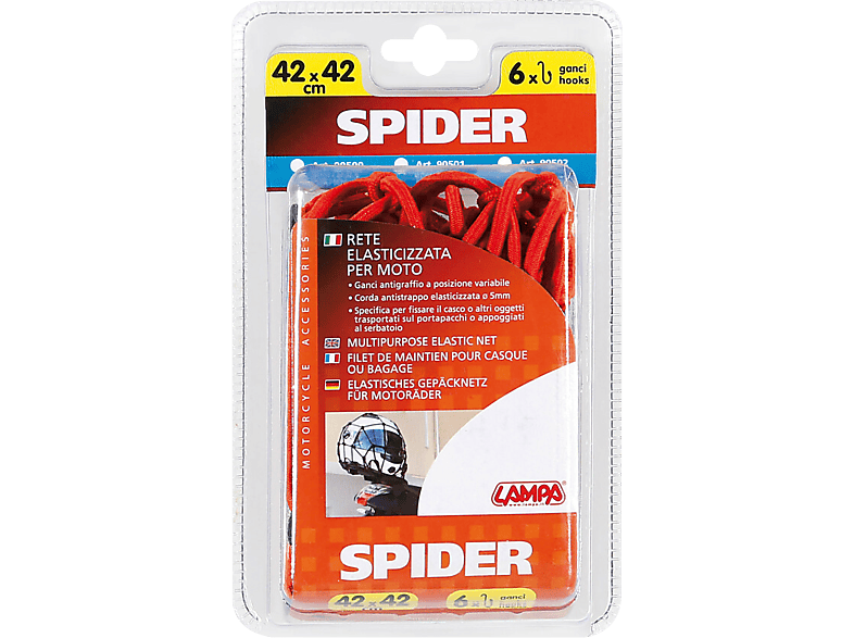 LAMPA Spider Elasztikus csomagleszorító háló, 42x42cm, piros