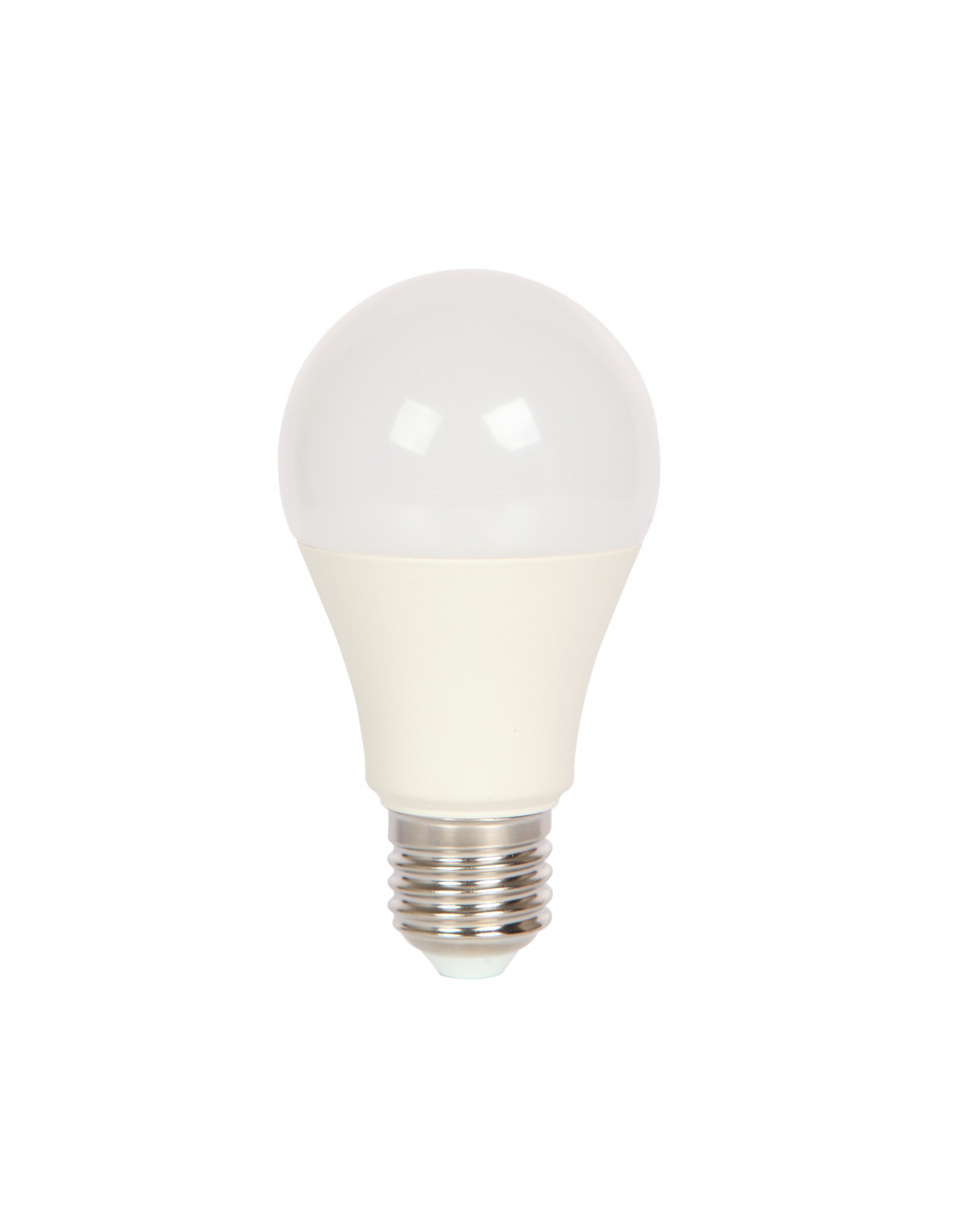 Una bombilla LED blanca con la parte superior redondeada y una base plateada.