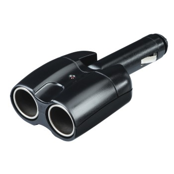 Schwarzer Zigarettenanzünder-Adapter für Autos mit zwei Anschlüssen.