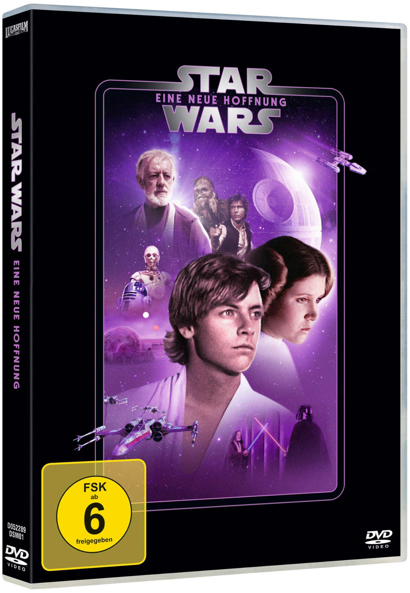 DVD-Box von Star Wars: Eine neue Hoffnung. Enthält Filmfiguren und Szenen.