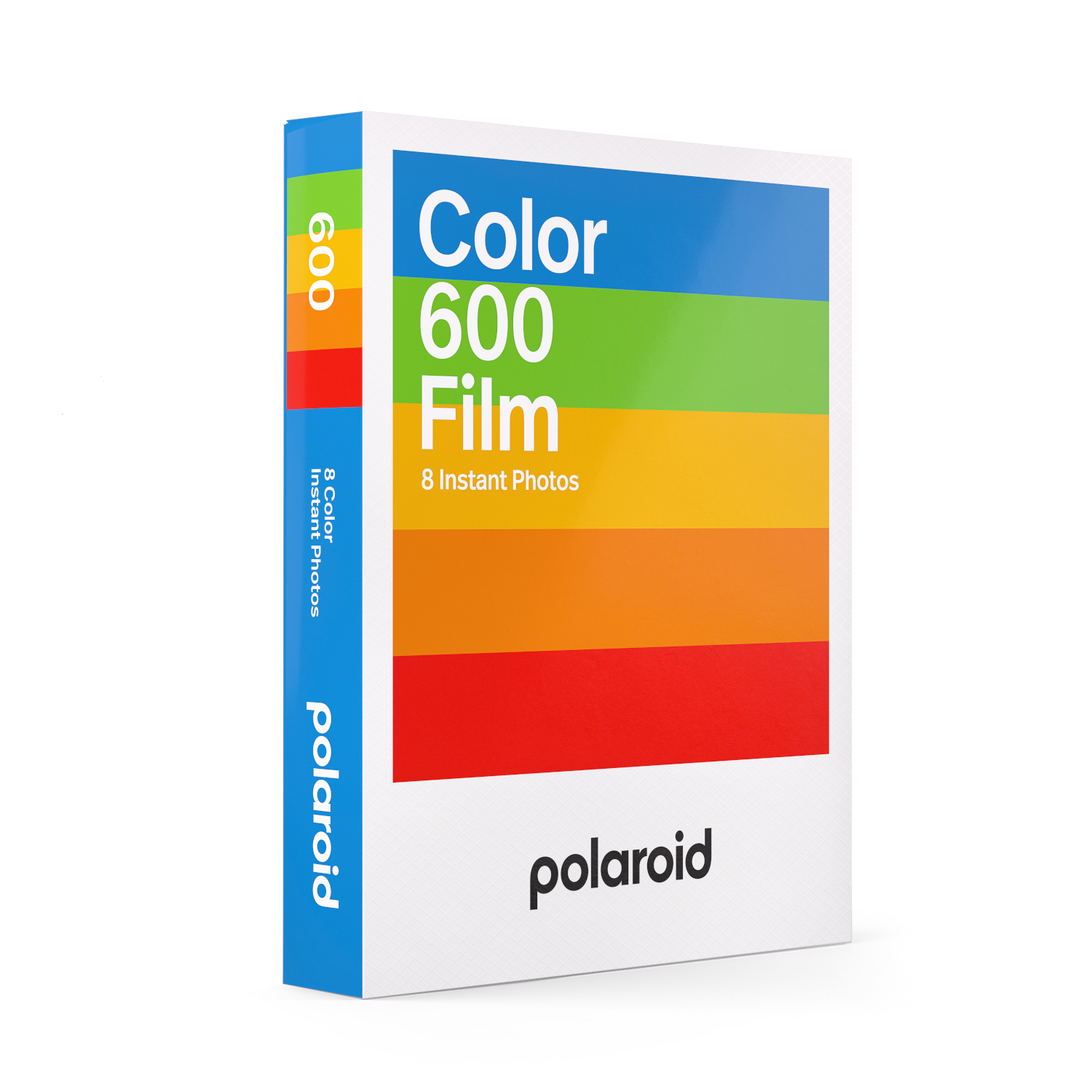 A pack of Polaroid Color 600 Film with a rainbow color scheme on the box.