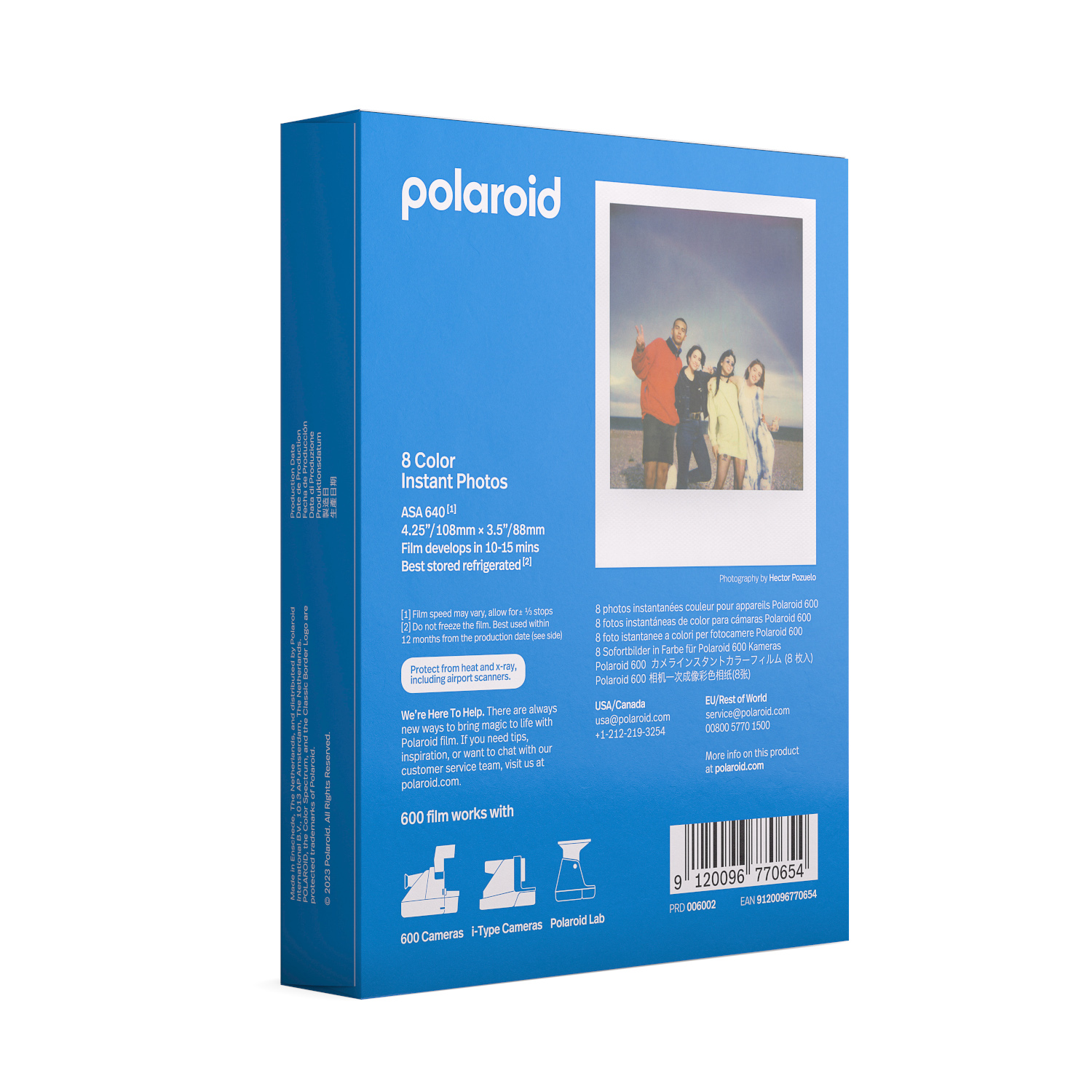 Polaroid instant photos box, blue and white with photos on the front and text.