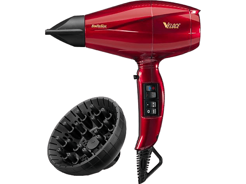 BABYLISS 6750DE Ionos Veloce Hajszárító, 2200W Digitális motor, 2 szűkítő és diffúzor, mélyvörös