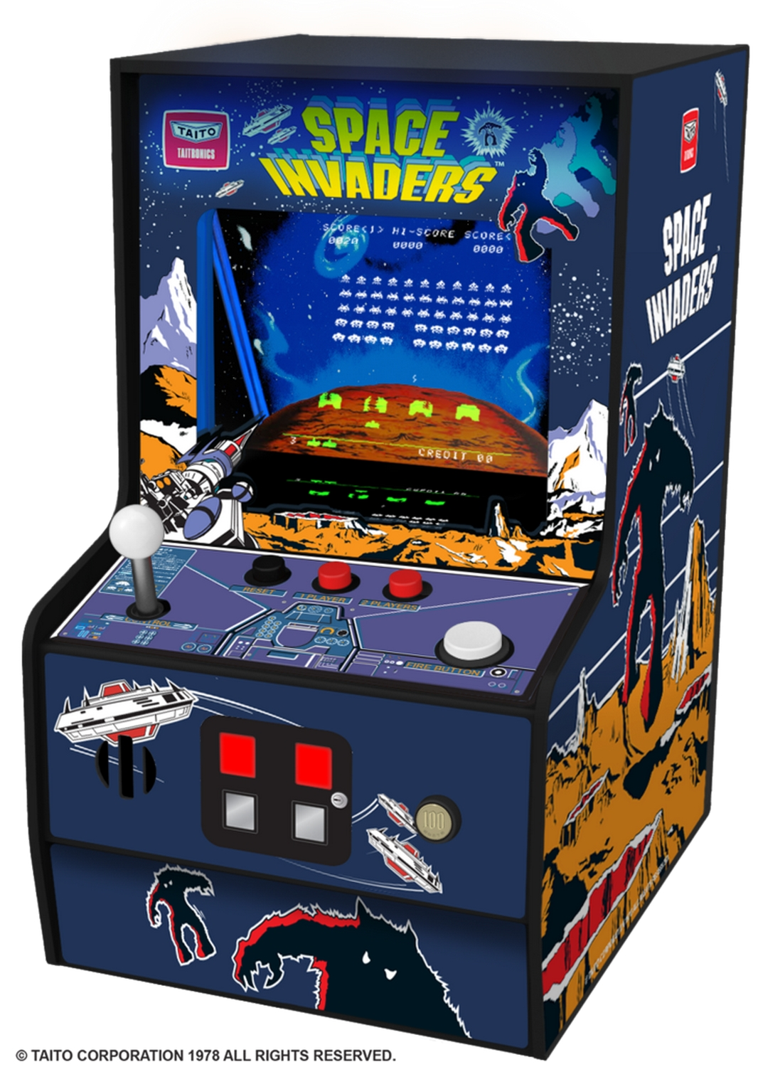 Consola retro - My Arcade Space Invaders Micro Player, MicroUSB, Jack 3.55mm, Retroiluminado, Azul