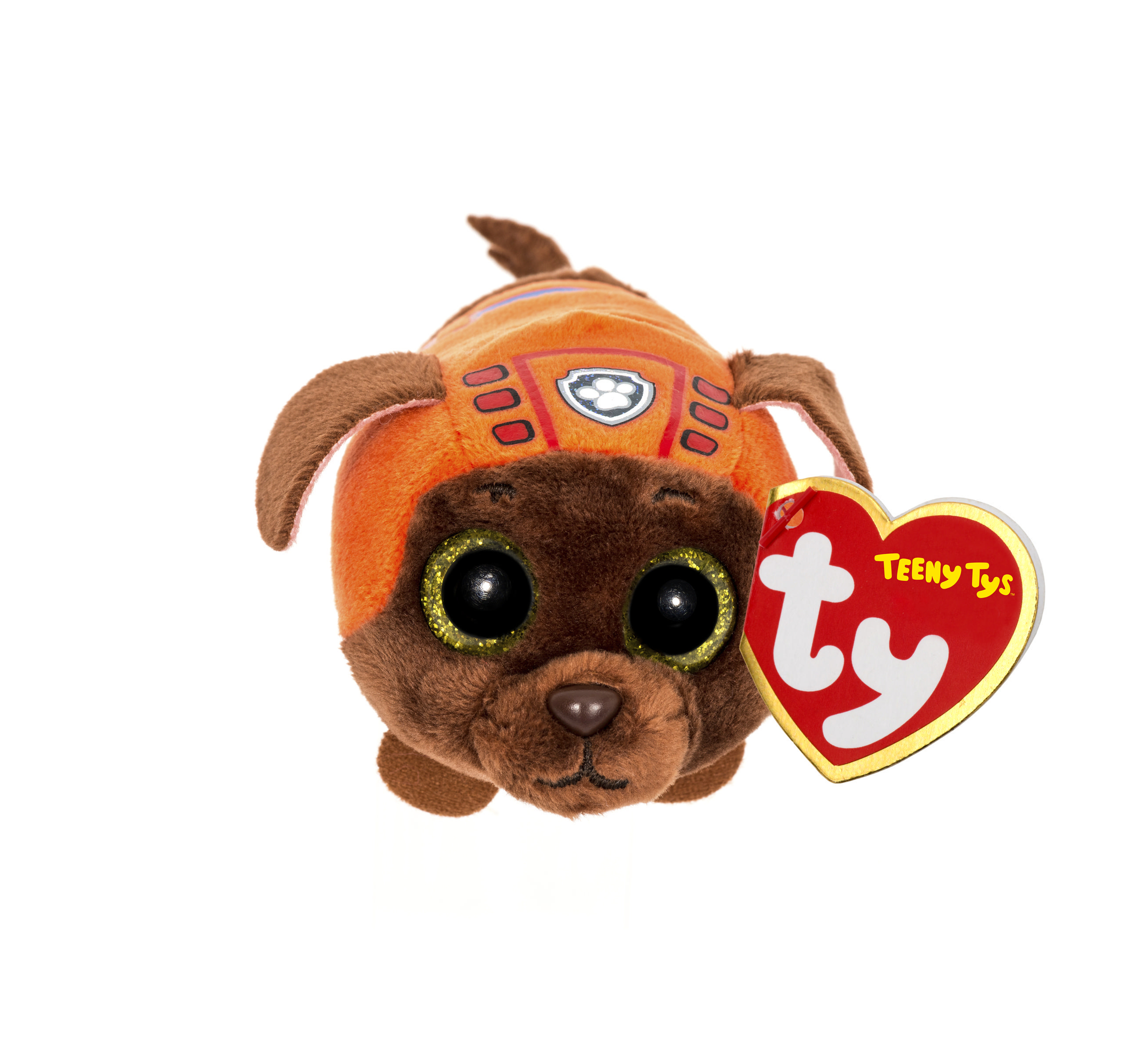 Ty Teeny Tys Hund. Braunes und oranges Plüschtier. Rotes Herz-Etikett an der Seite.