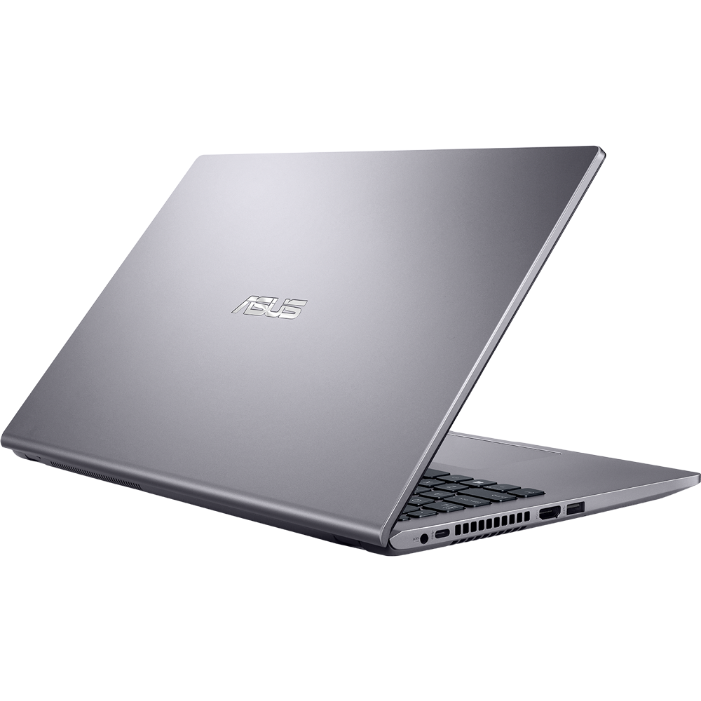 Ein silberner ASUS-Laptop steht auf einer schwarzen Oberfläche.