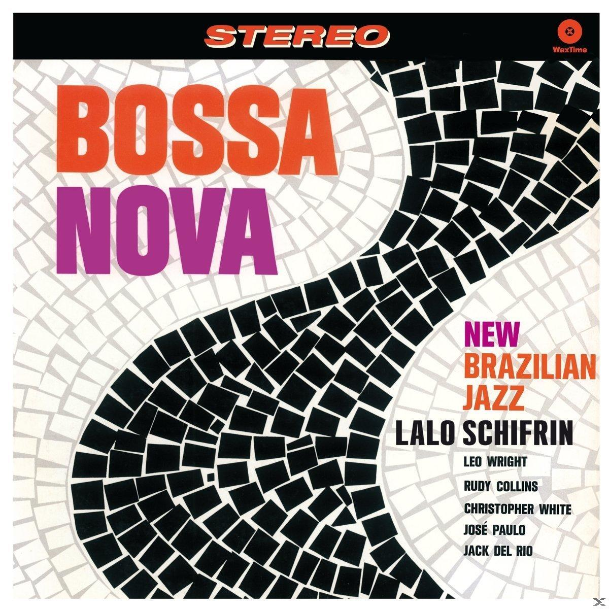 Album borítója: "Bossa Nova" narancs és lila színben, fekete-fehér mozaik háttér, művészek nevei és "New Brazilian Jazz".