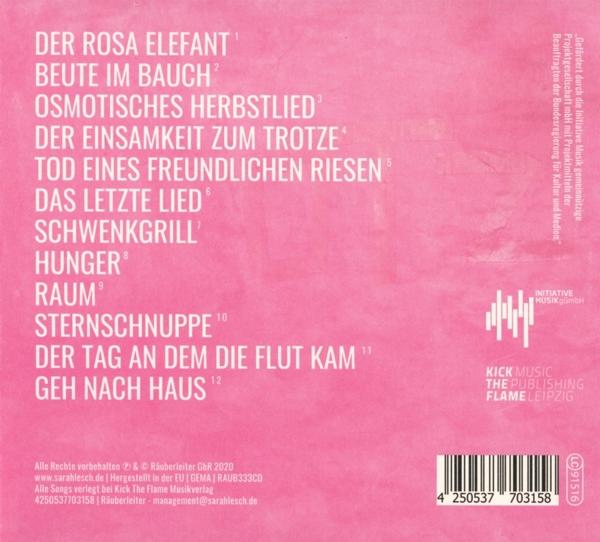 Albumcover mit deutschem Text und rosa Hintergrund, mit einer Liste von Songtiteln.