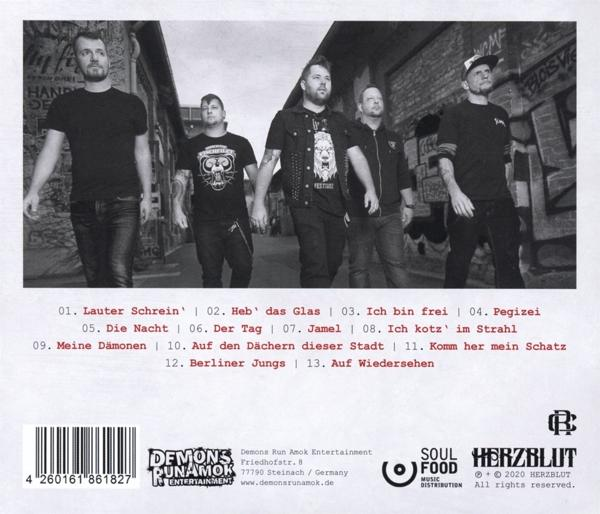 Albumcover mit einer Band von Männern vor einer Graffiti-Wand.
