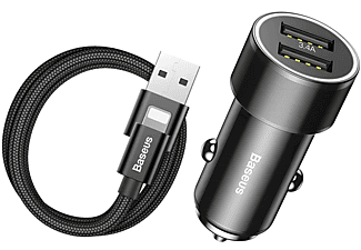 BASEUS Small Screw 3.4A Çift-USB İP Araç İçi Şarj Cihazı Seti Siyah