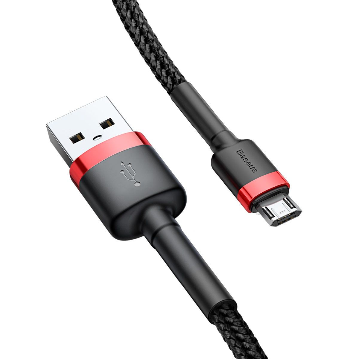 USB ve mikro USB konektörlü siyah ve kırmızı USB kablosu.