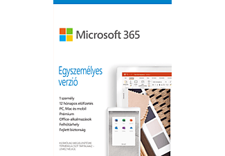 Microsoft 365 Egyszemélyes verzió (1 felhasználó, 1 év) (Multiplatform)