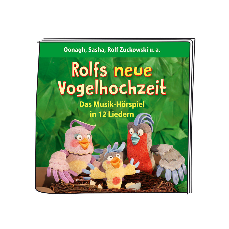Ein Buchcover mit Cartoon-Vögeln in einem Nest, Text auf Deutsch.