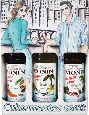 MONIN Cukormentes kávészirup díszdobozban, 3x250 ml