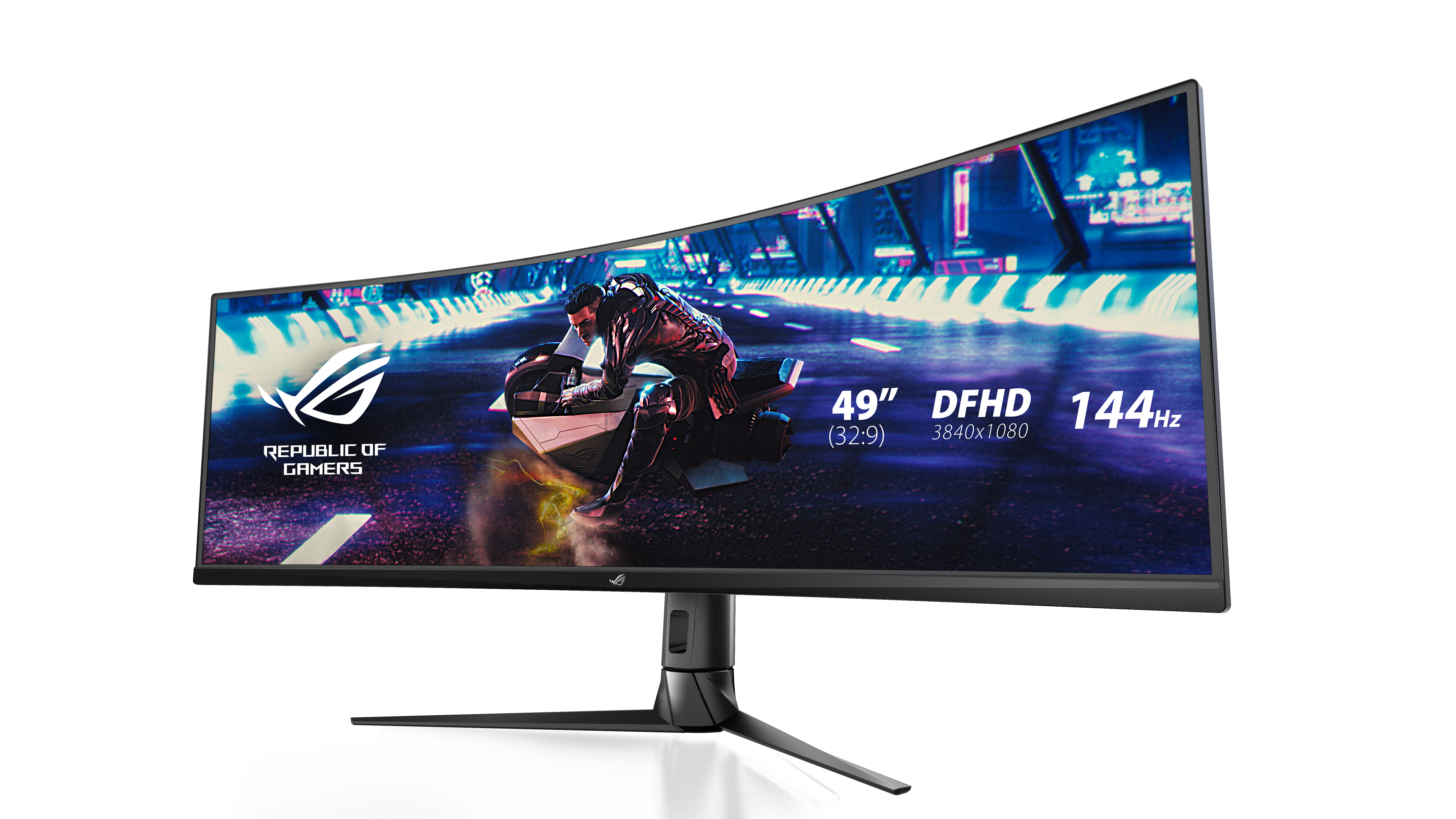 Ein gebogener Gaming-Monitor mit einem auf dem Bildschirm angezeigten Spiel.