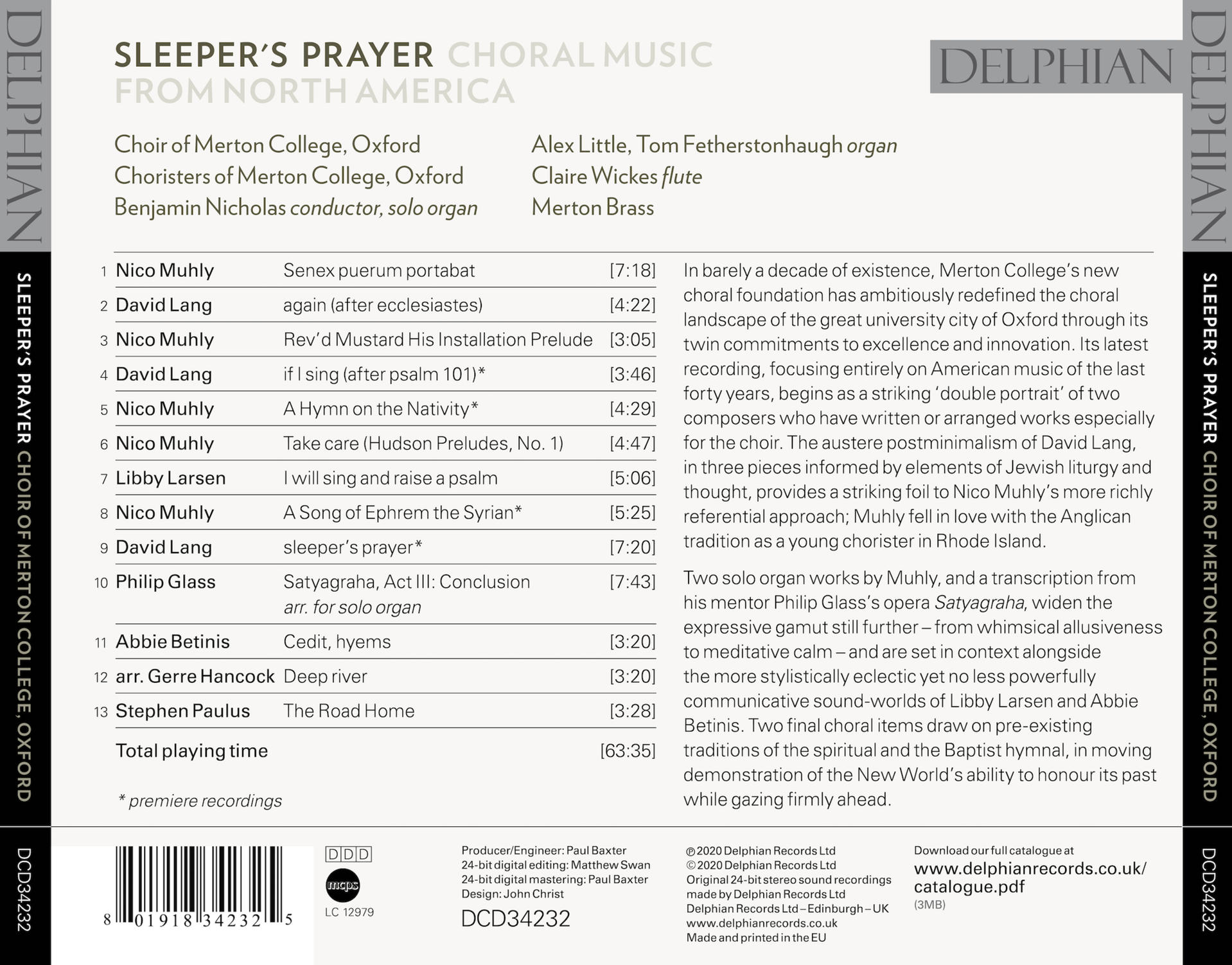 Benjamin Nicholas, Choir Of Merton College Oxford - Sleeper's Prayer  - (CD)
