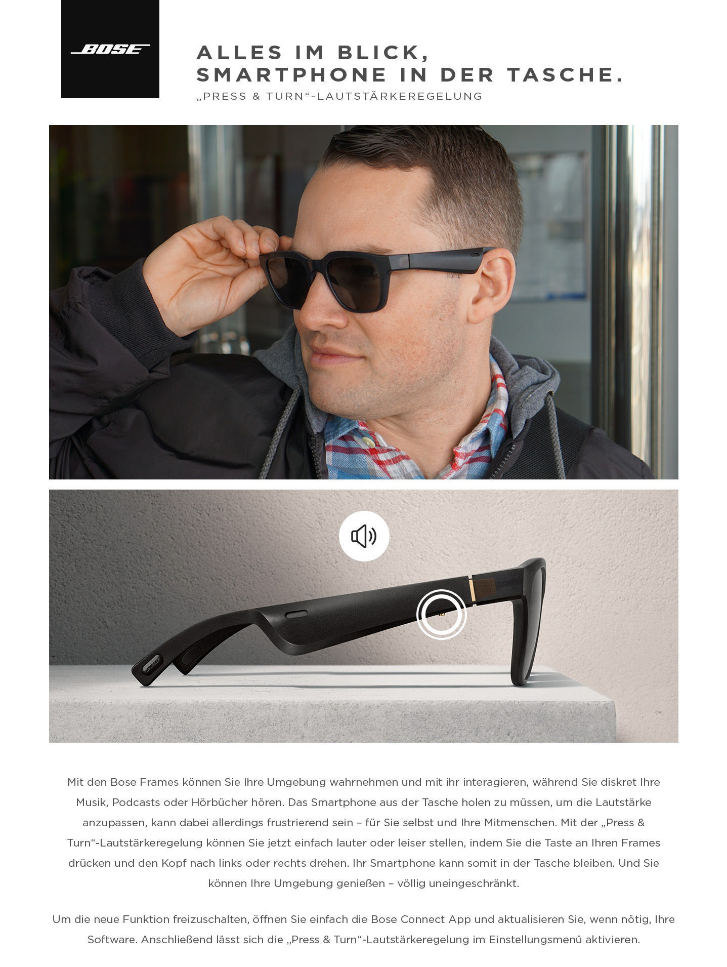 BOSE Frames Alto Größe M/L OPENAUDIO™, Open-ear Audio-Sonnenbrille Bluetooth Schwarz