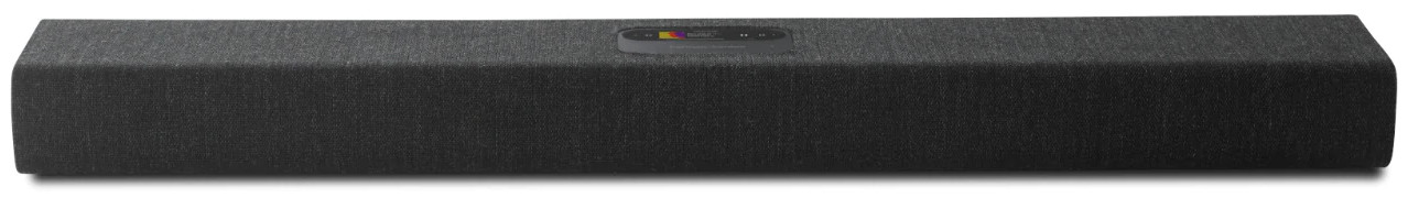 Barre de son longue et noire. Elle est rectangulaire, avec un petit écran en haut.