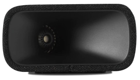 Un haut-parleur noir avec une surface texturée.