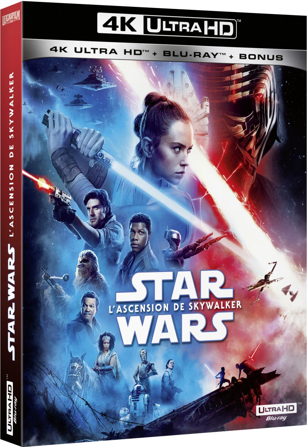 Star Wars : L'Ascension de Skywalker, jaquette 4K Ultra HD Blu-ray avec plusieurs personnages.