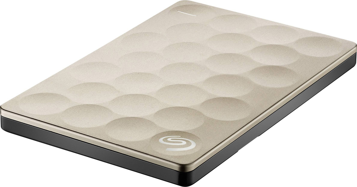 Disco duro 2 TB - Seagate Backup Plus Ultra Slim Portable, USB 3.0, Externo, Oro