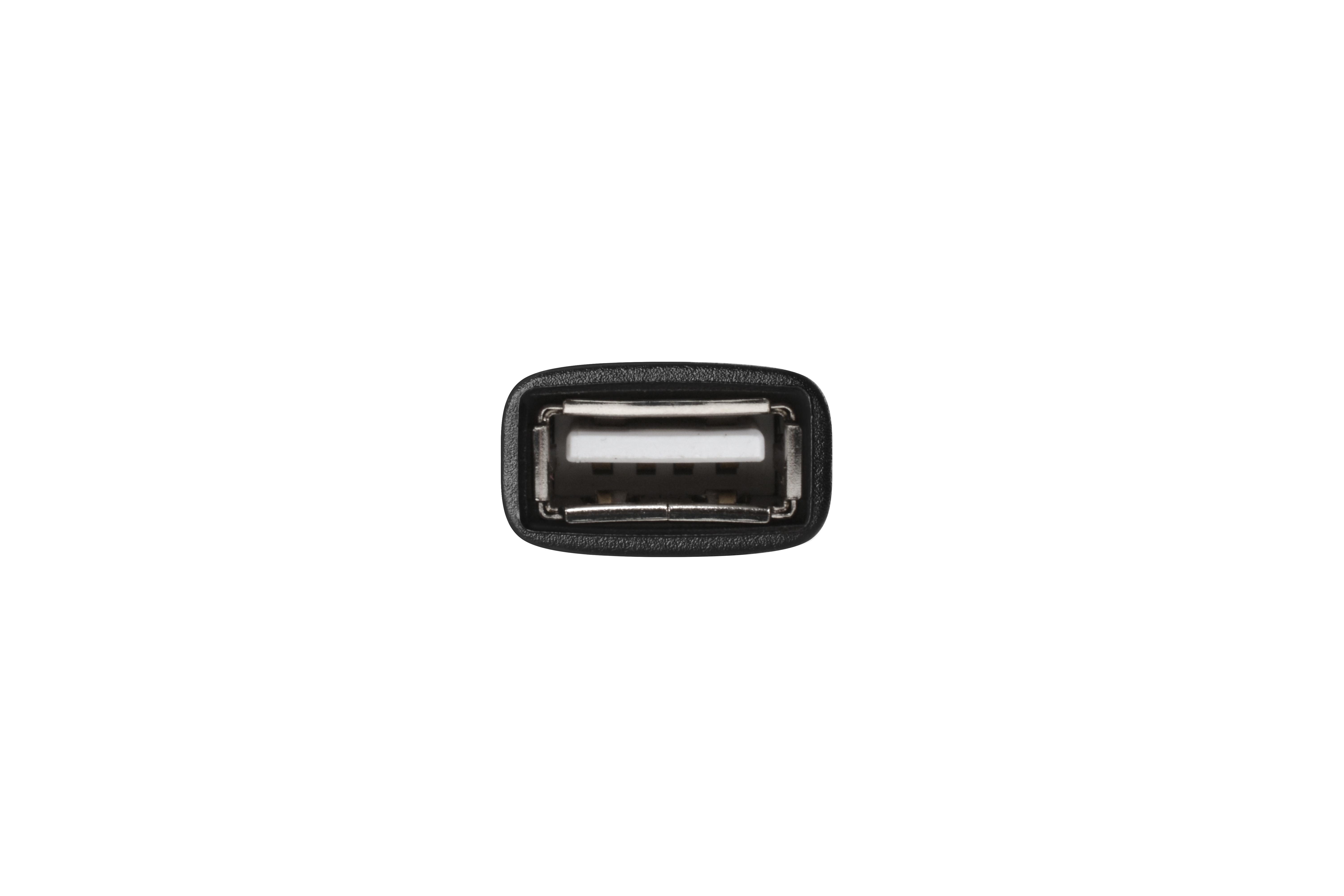 A close-up of a USB-A connector with a black plastic casing.
