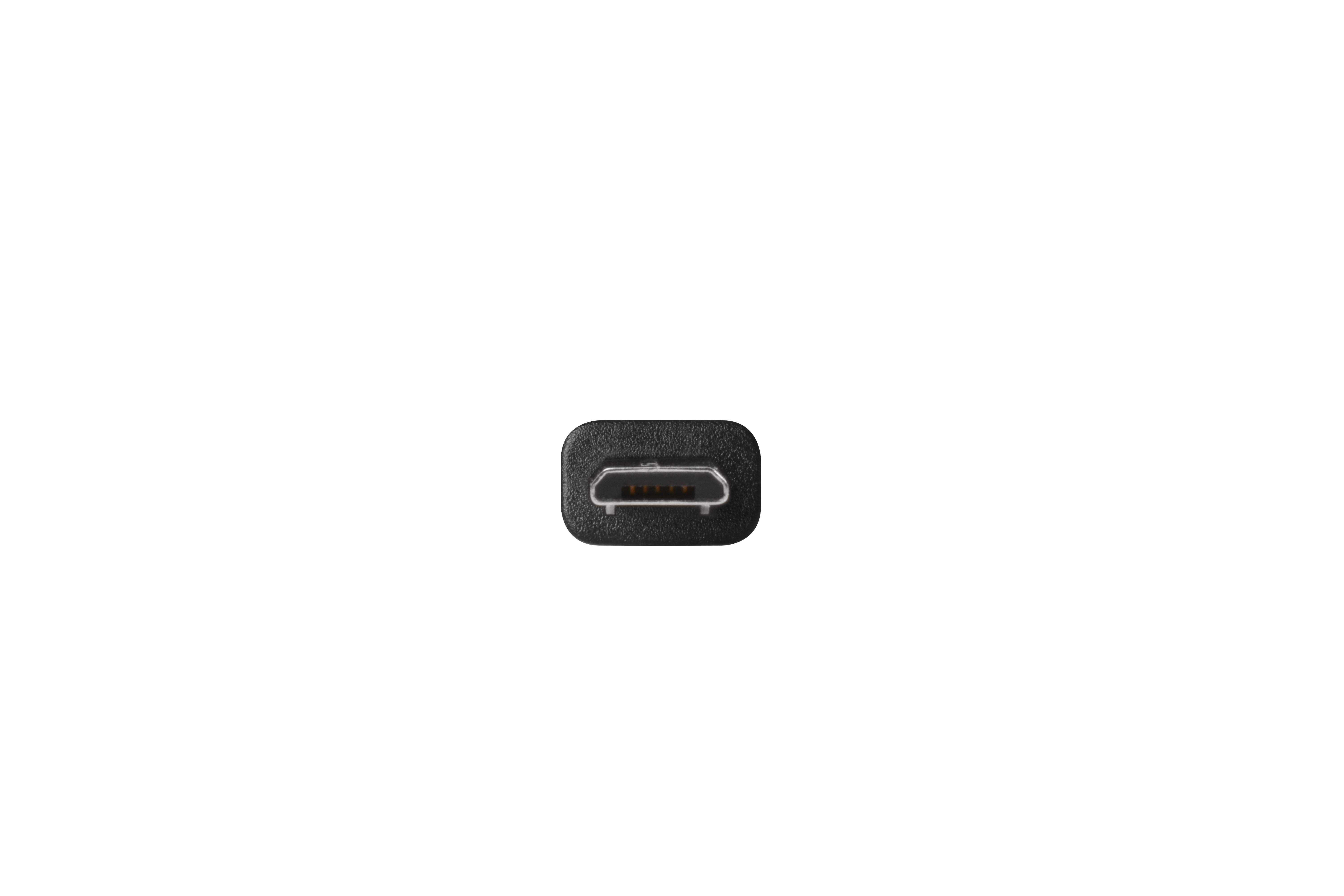 A close-up of a black USB-C port, showing the connector's internal pins.