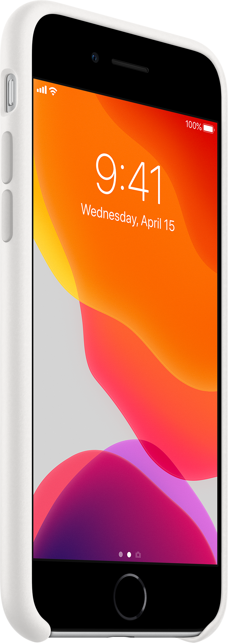 Smartphone met een oranje en roze achtergrond op het scherm.
