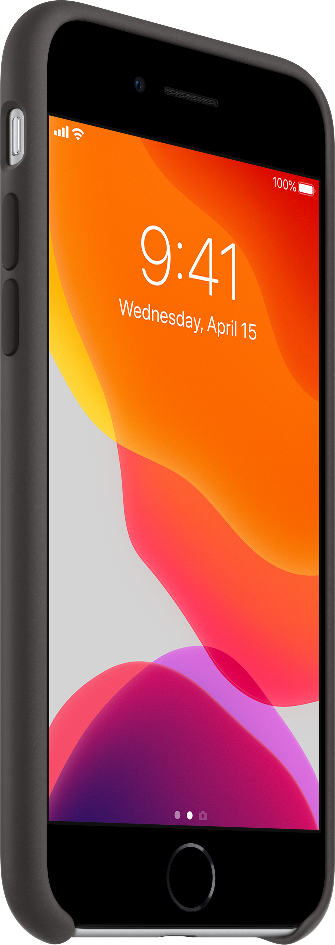 A black iPhone showing the lock screen. The screen displays the time and date.