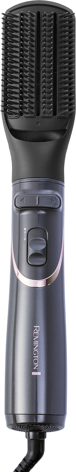A black Remington hair styler with a brush head and control buttons.