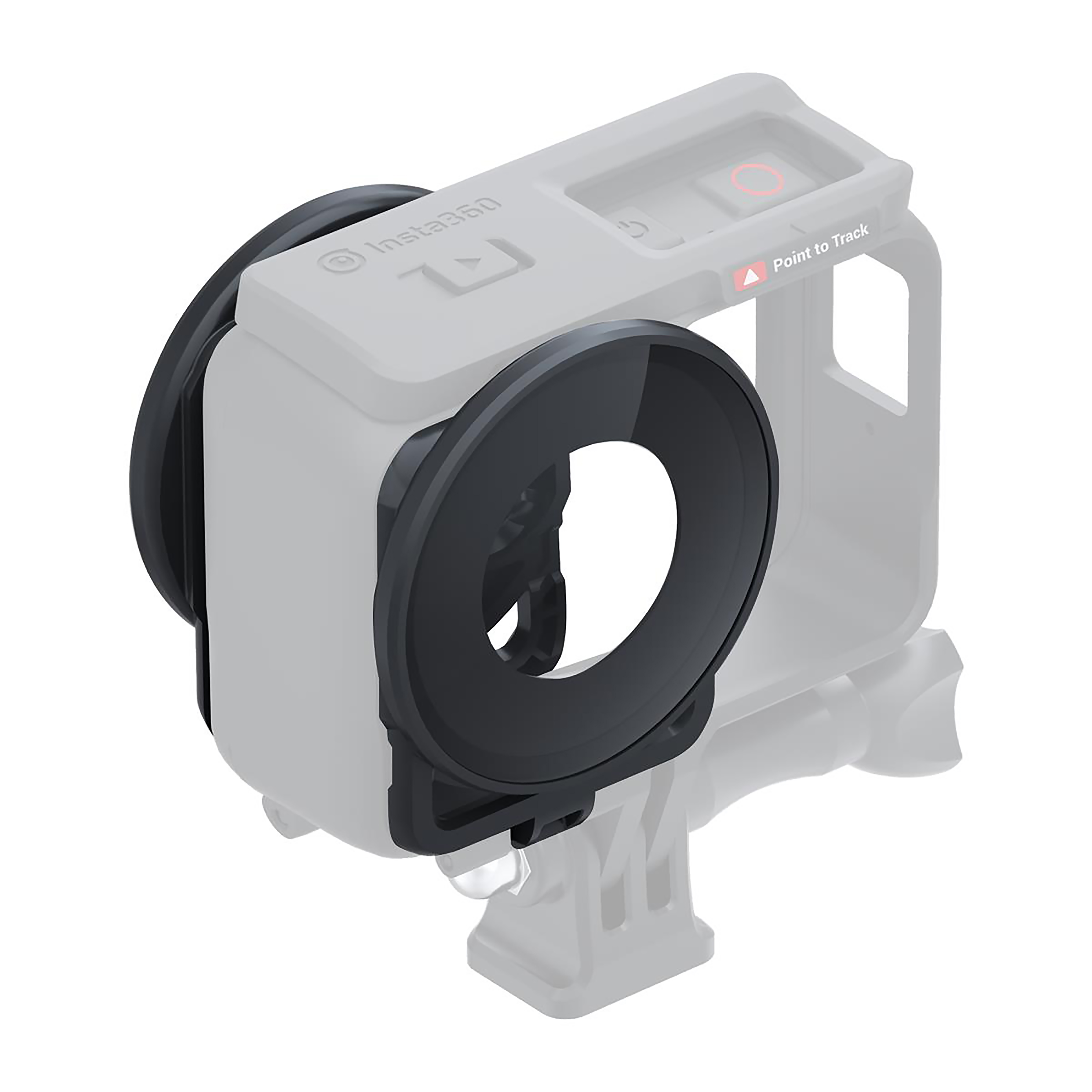 Black camera cage on a white background. It is attached to a camera.
