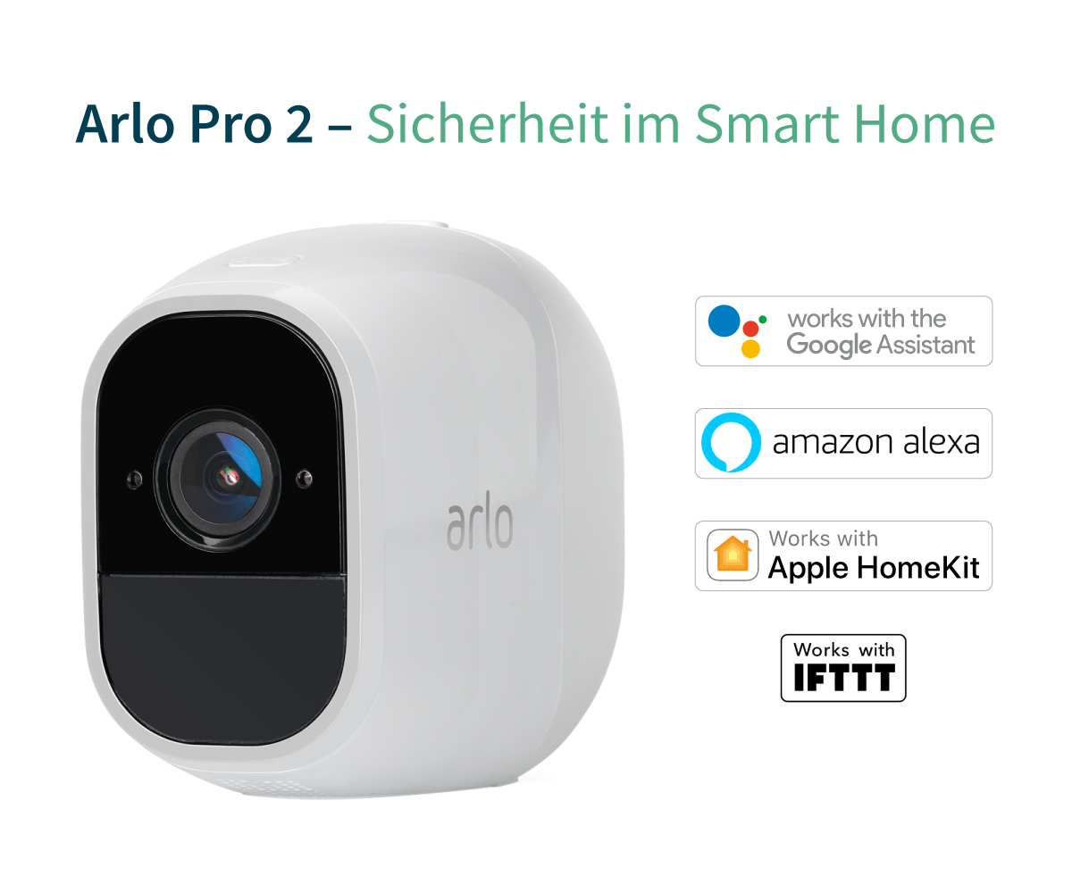 ARLO Pro 2 Smart Home HD-Überwachungs Kamera-Sicherheitssystem mit 3 Kameras (VMS4330P), Kamera-Sicherheitssystem (Anzahl Kameras: 3, für Innen + Außen, Nachtsichtfunktion, Netz-/Akkubetrieb, Neigbar, rotierbar, Full-HD, Weiß)