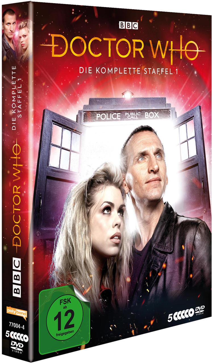 DVD-Hülle, Doctor Who. Zeigt zwei Personen im Hintergrund und eine TARDIS.