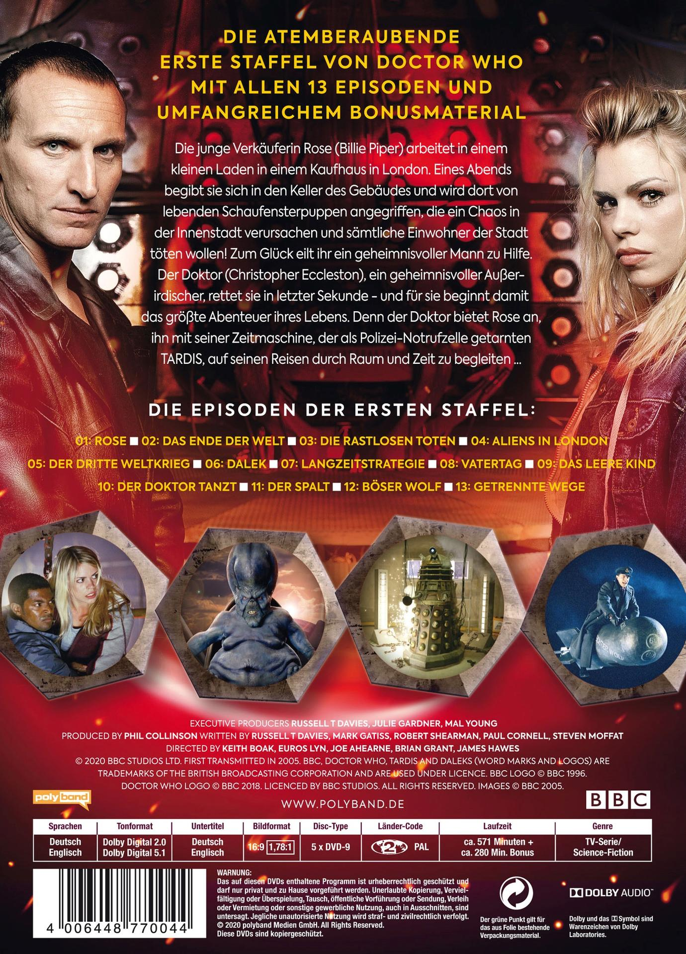 DVD-Hülle mit Text und Bildern zu Doctor Who.