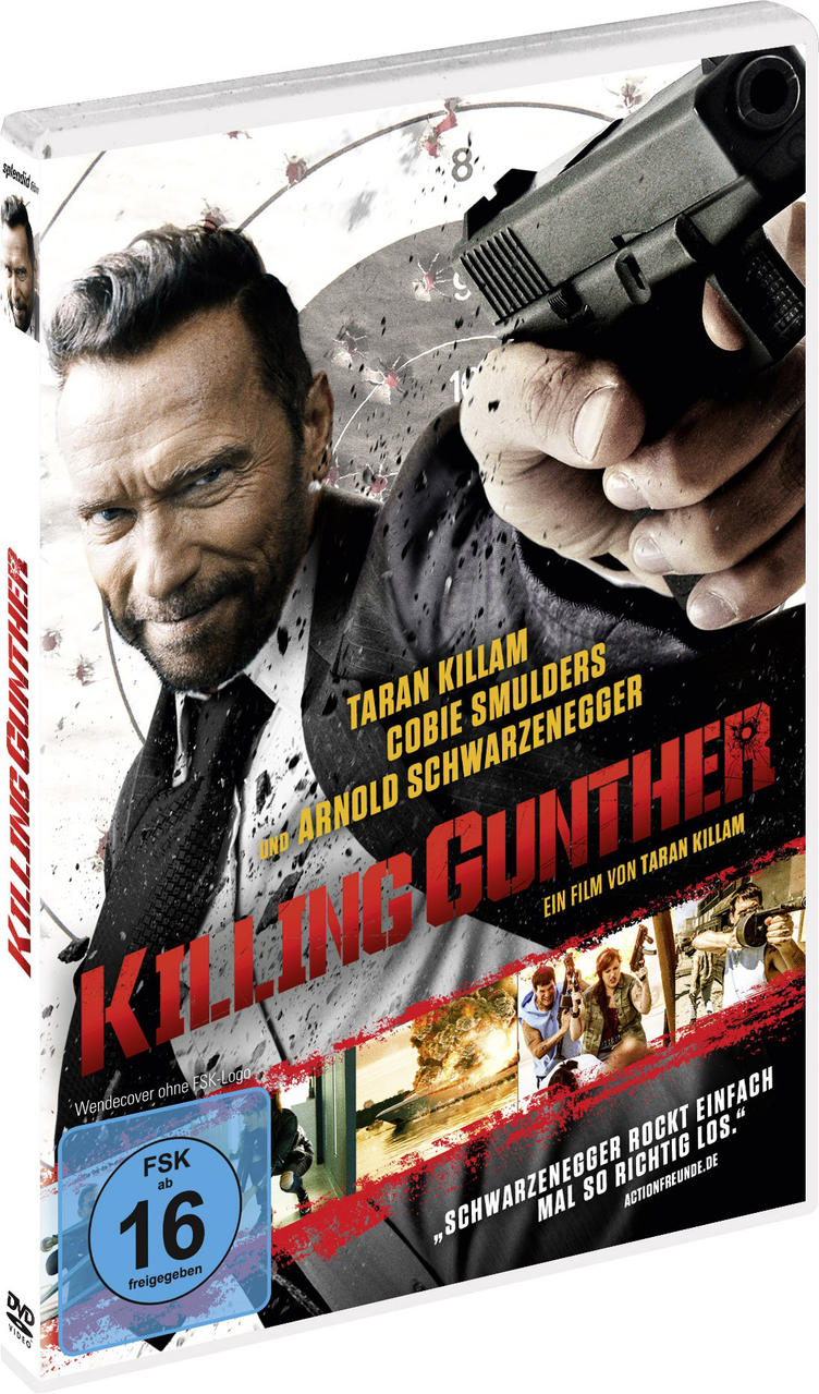 DVD-Cover: Mann zielt mit einer Waffe auf den Betrachter. Titel: Killing Gunther. Der Hintergrund hat ein Ziel.