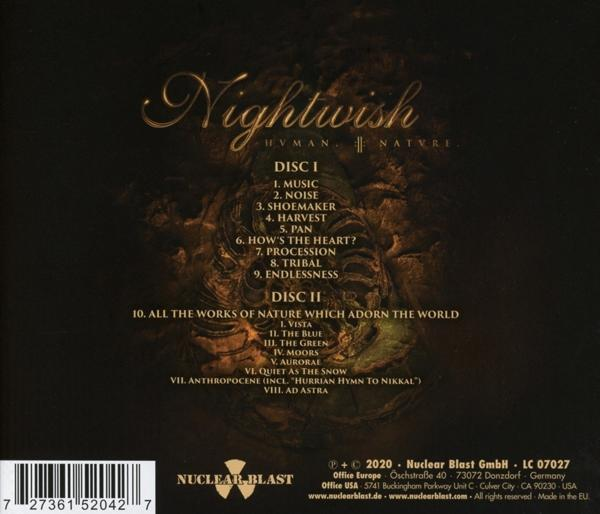 A Nightwish - Human. :II: Nature CD-borítója. Természeti jelenet műalkotása szöveggel.
