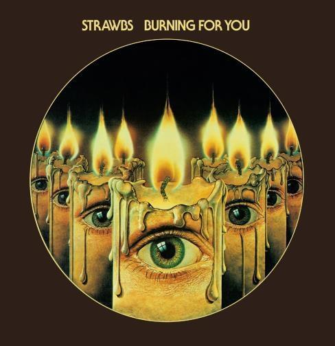 Strawbs Albumcover. Augen und Kerzen in einem Kreis. Schwarzer Hintergrund und gelblicher Farbton.