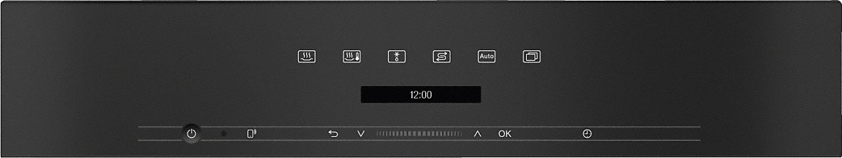 Eine schwarze Bedienfeld mit einer Digitaluhr.