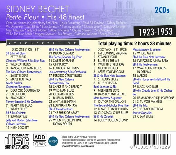 Albumcover mit Text und Bildern, mit dem Musiker Sidney Bechet.