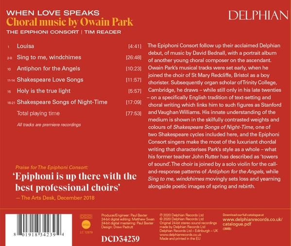 Tim Reader, The Epiphoni Consort - When Love Speaks - Chorwerke  - (CD)