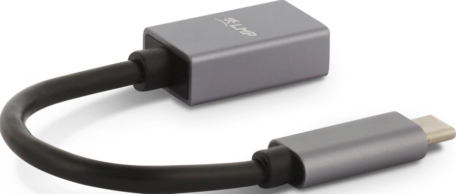 Smartphone mit Ohrhörern verbunden, ein schwarzes Steuermodul mit USB-Anschluss.