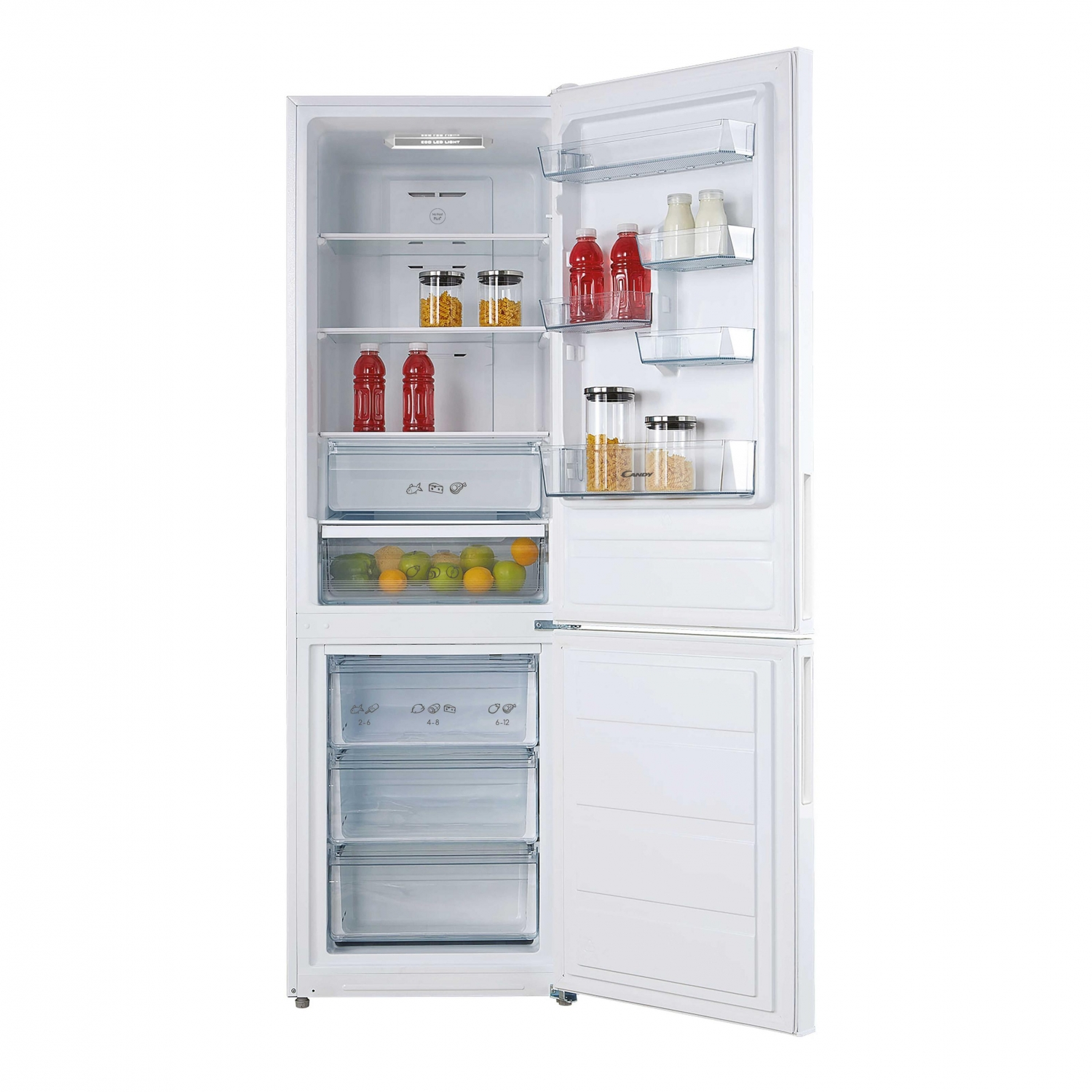 Frigorífico combi - Candy CVBN 6184WBF/S, 295l, No Frost, 188cm, LED, Super enfriamiento, Blanco