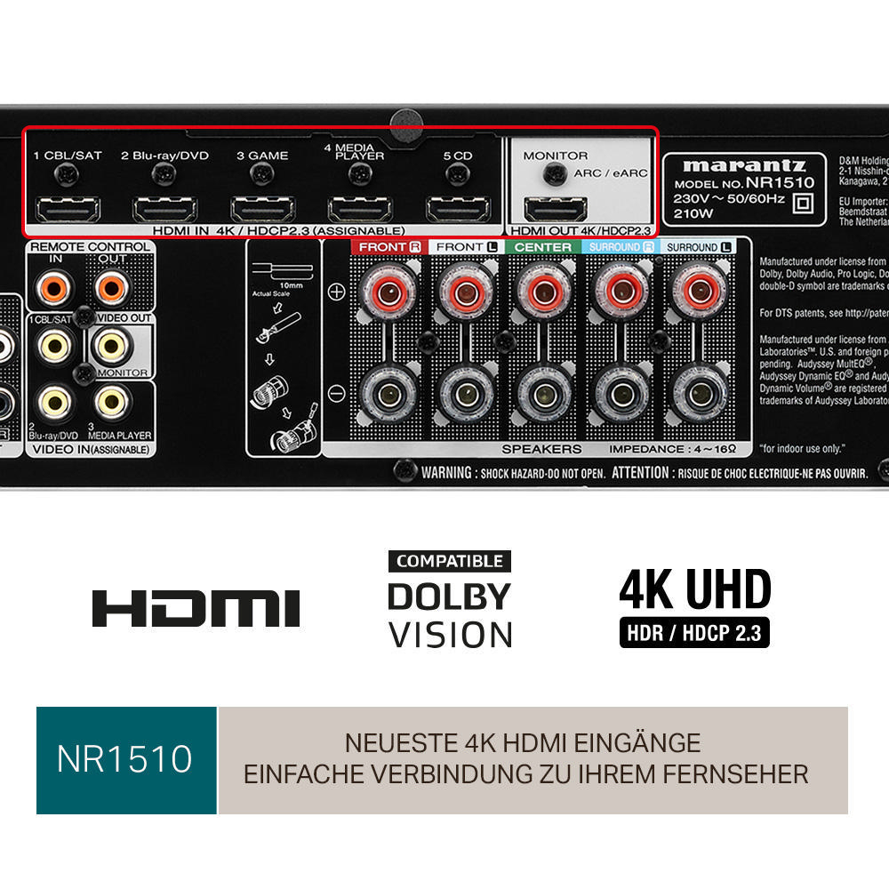 MARANTZ NR 1510 AV-Receiver (5.2 Kanäle, Silbergold)