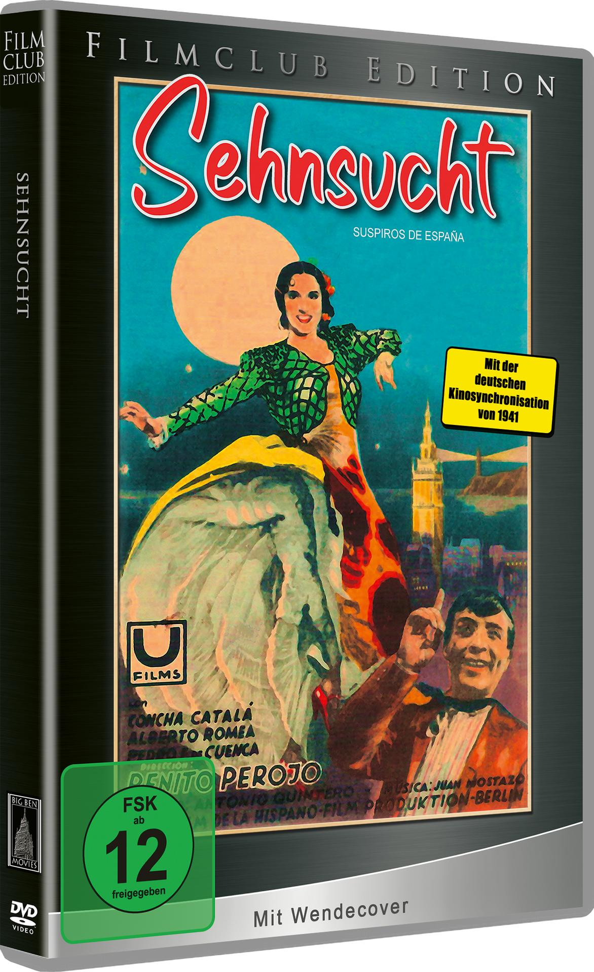 Das DVD-Cover für den Film Sehnsucht, mit einer Frau in einem Kleid.