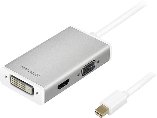 MACALLY MD-3N1-4K - Adaptateur Mini DisplayPort vers DVI/HDMI/VGA (Blanc/Argent)