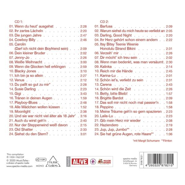 Zwei CD-Discs mit einer Liste von Songs. Der Text ist in Schwarz und Weiß auf weißem Hintergrund.